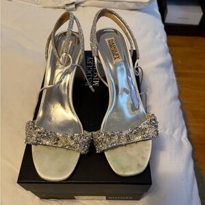 Badgley Mischka Silver Heels with Crystal Embellishments